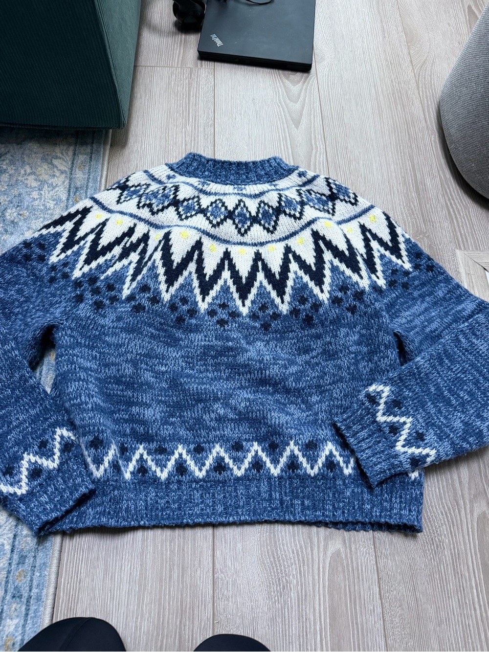 American Eagle Snow Stopper Sweater Blue Fair Isle apres ski aspen cozy mockneck - Picture 7 of 8